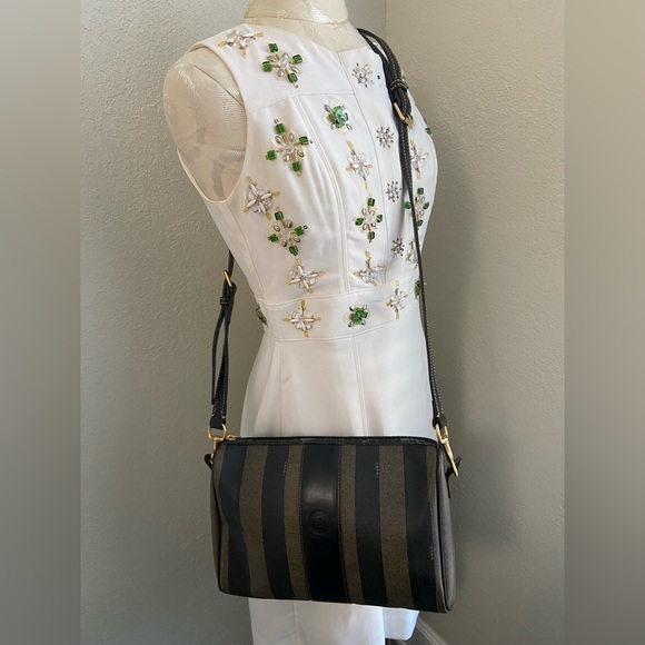 Vintage FENDI Pequin Coated Canvas Striped Crossbody Shoulder Handbag Purse - Picture 3 of 16